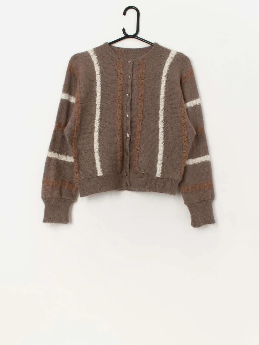 Vintage fluffy cardigan with dolman sleeve in brown – Small