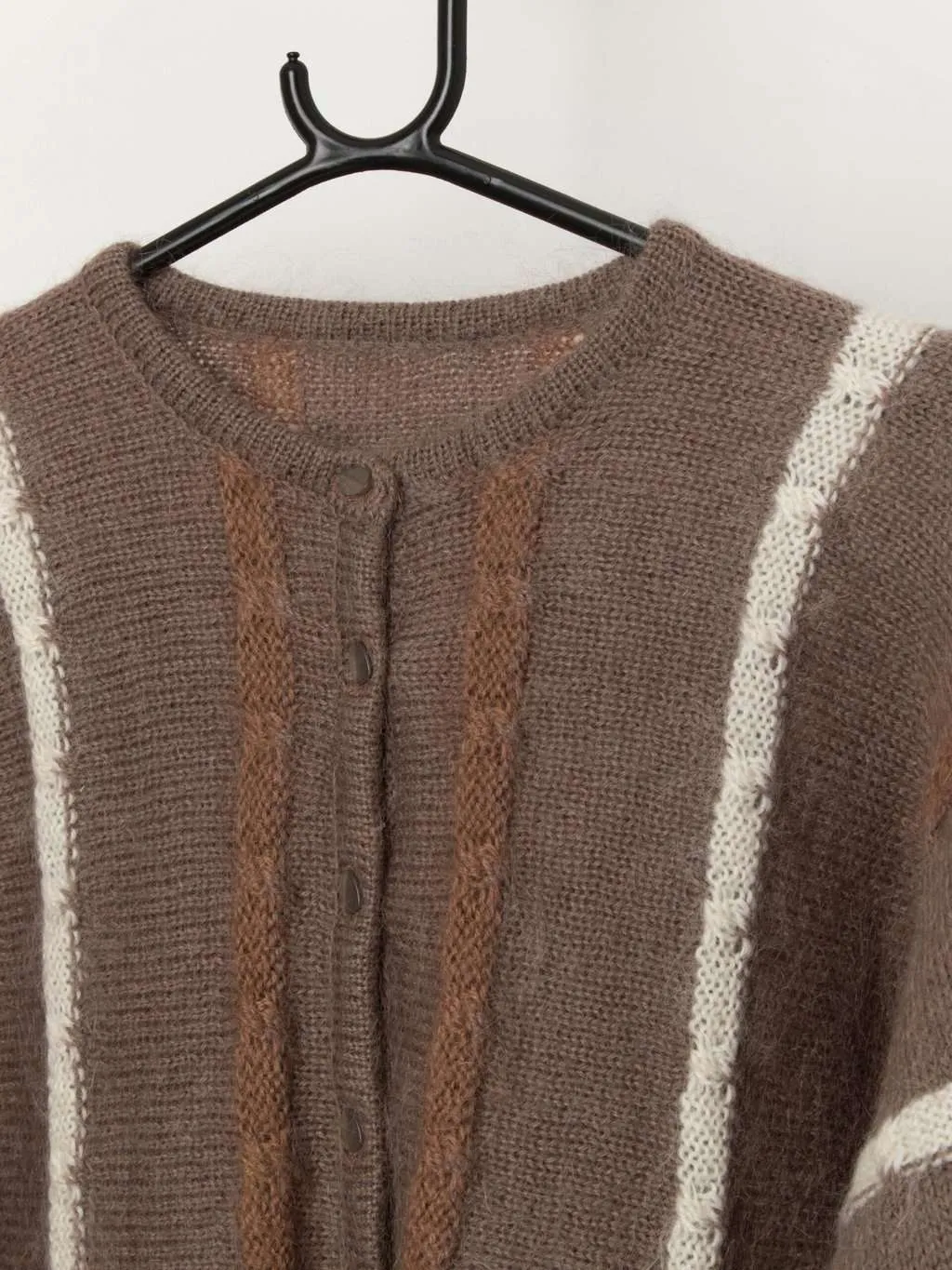 Vintage fluffy cardigan with dolman sleeve in brown – Small