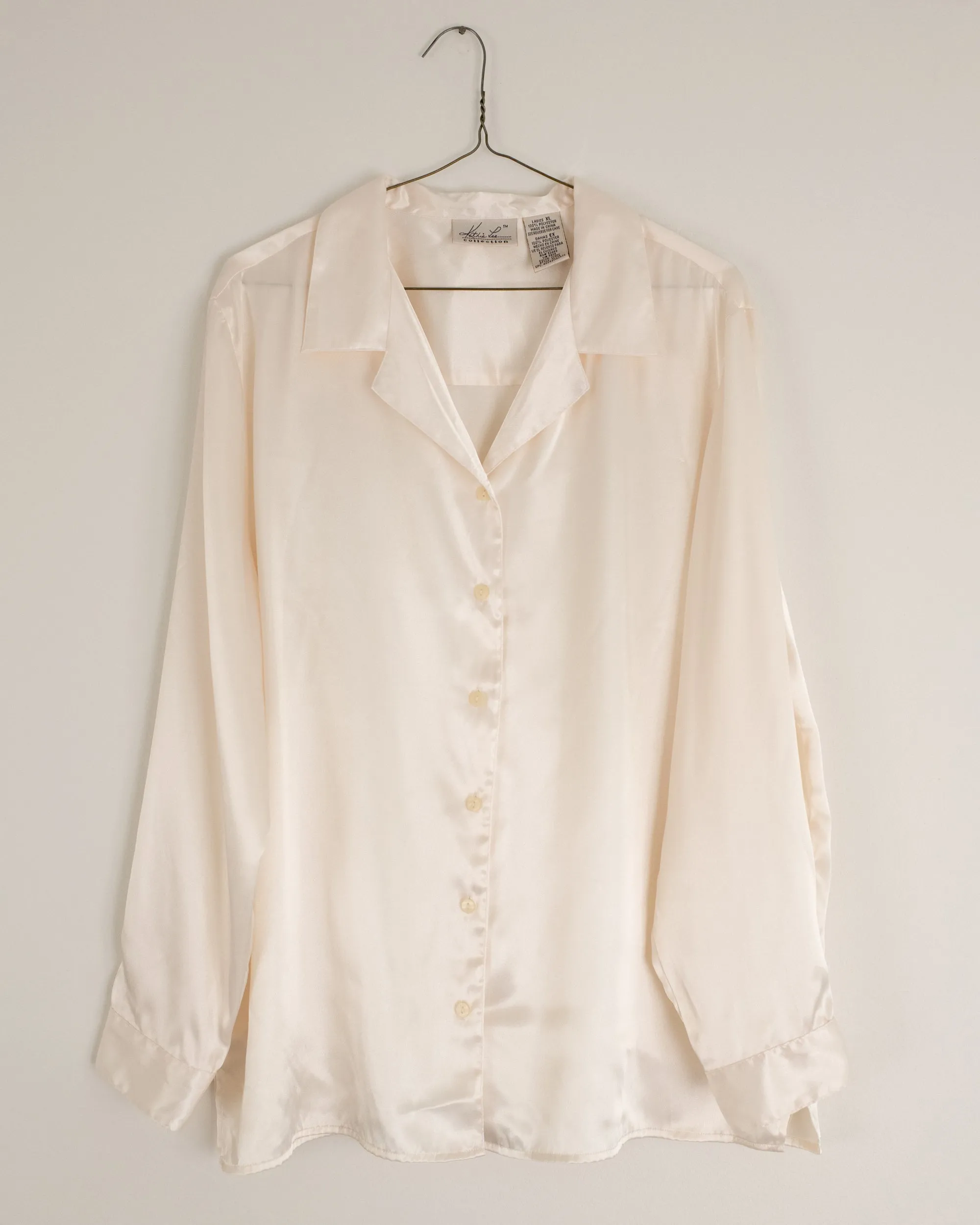 Vintage Ivory Satin Blouse (S/M)