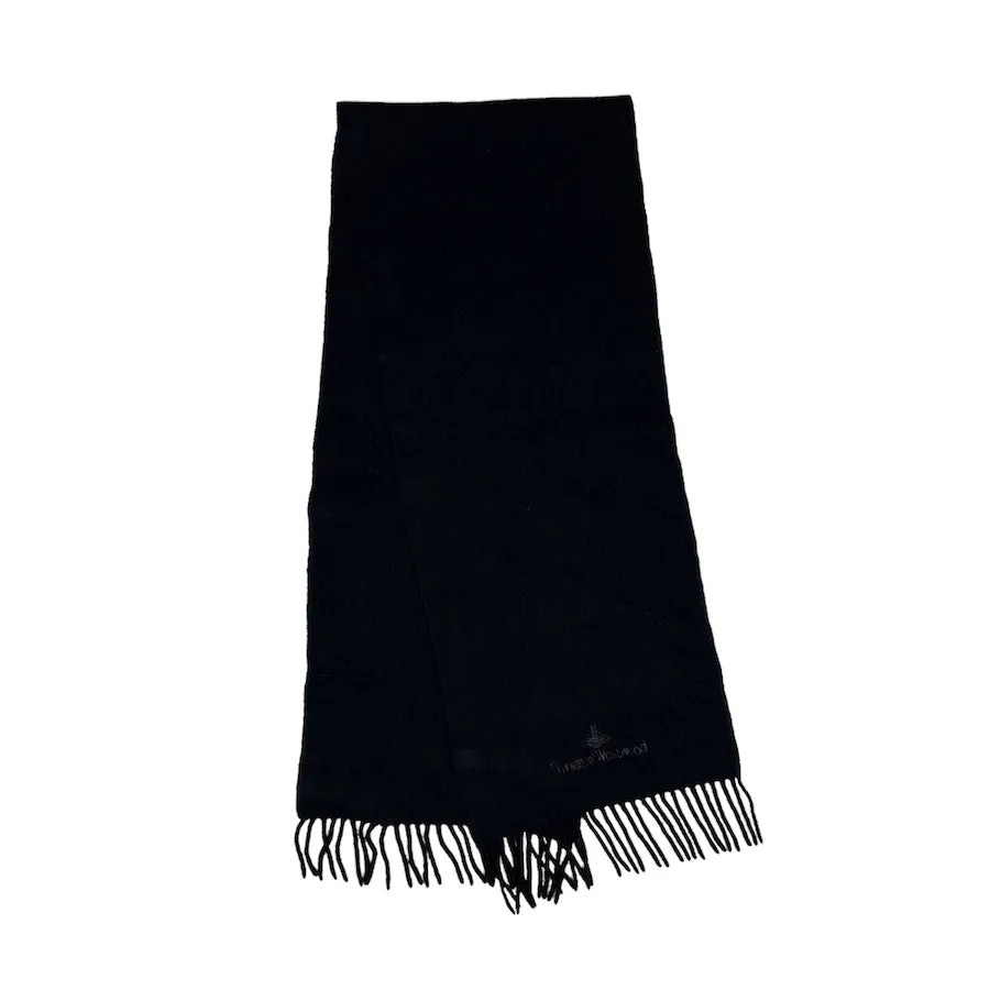 VIVIENNE WESTWOOD ACCESSORIES BLACK EMBROIDERED WOOL SCARF