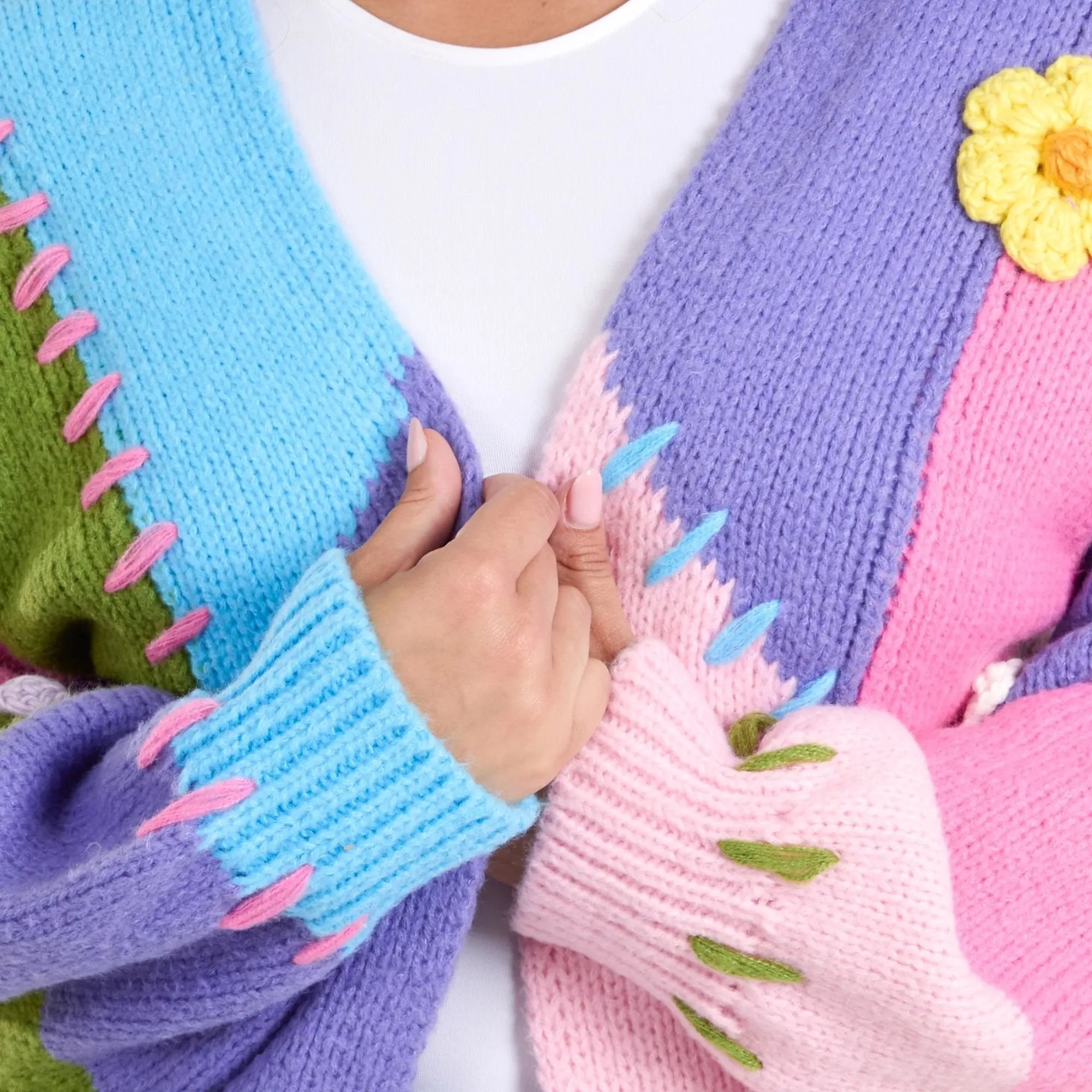 Womens 3D Knit Flower Cardigan