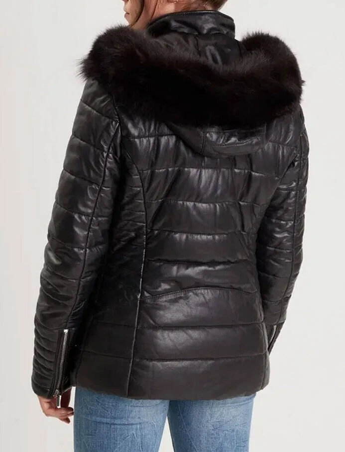 Women's black hooded down jacket \101292\