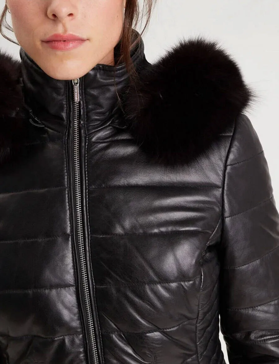 Women's black hooded down jacket \101292\