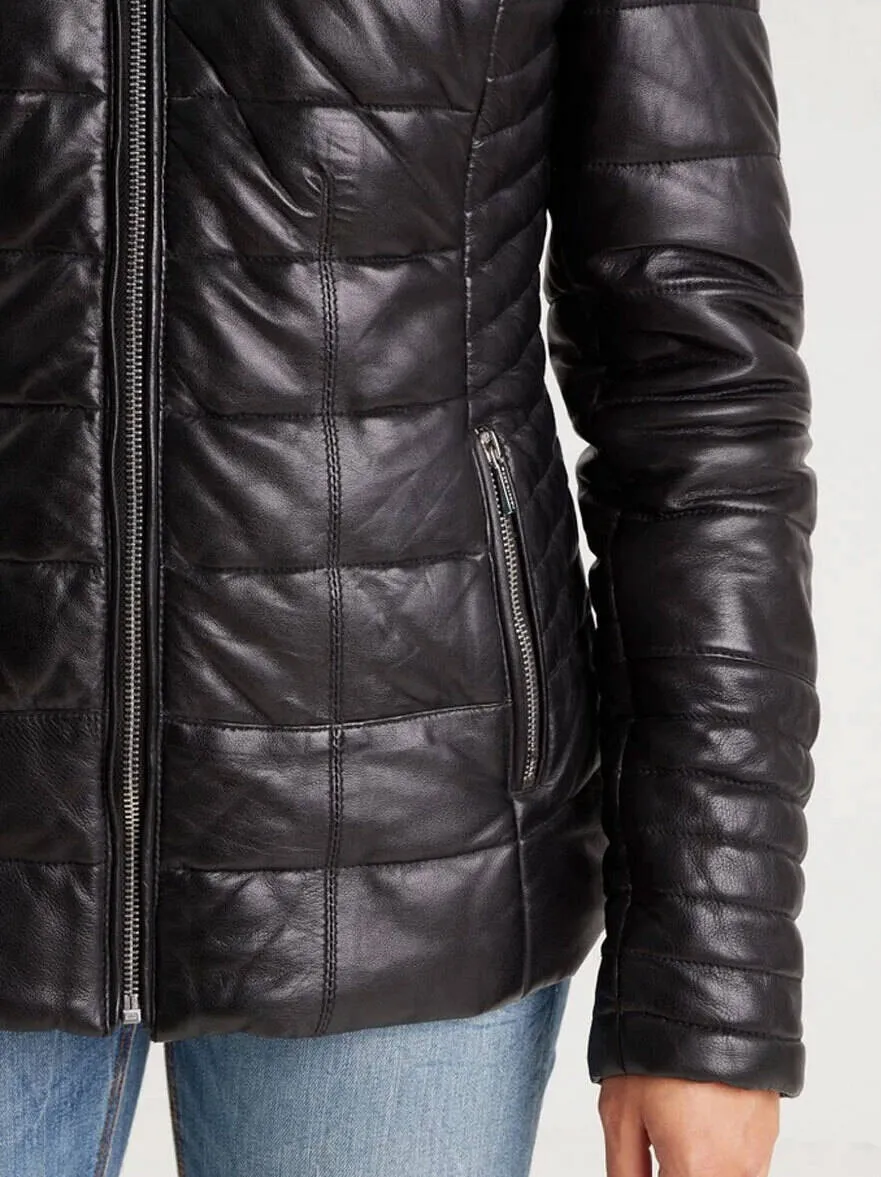 Women's black hooded down jacket \101292\