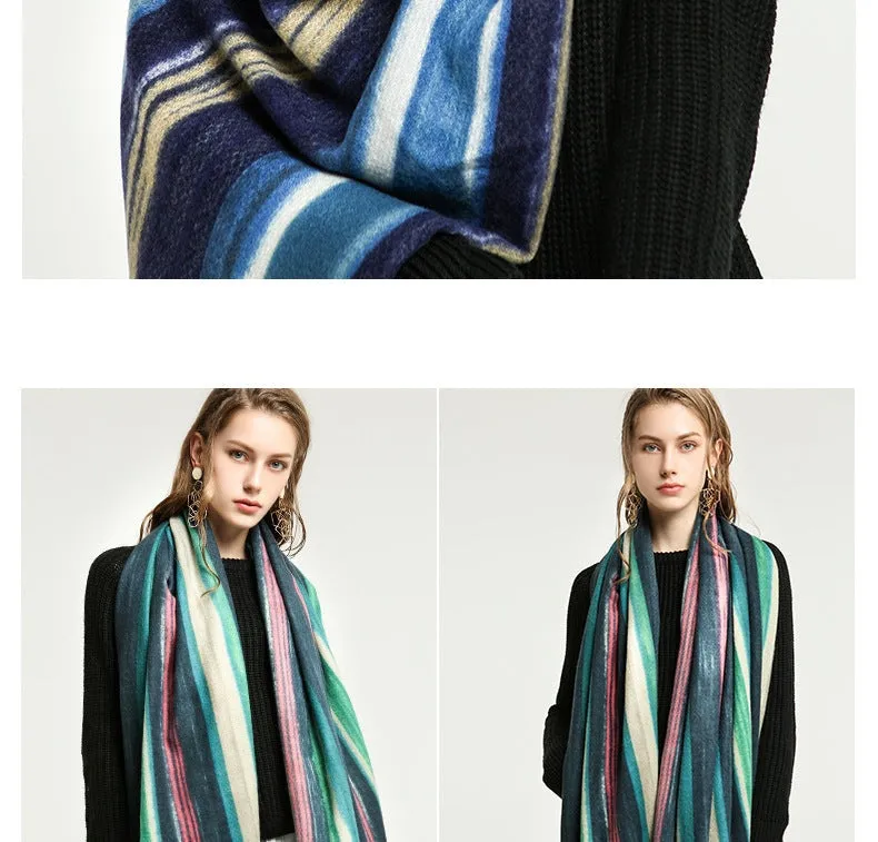 Women's Designer Winter Long Cashmere Striped Pashmina Shawls