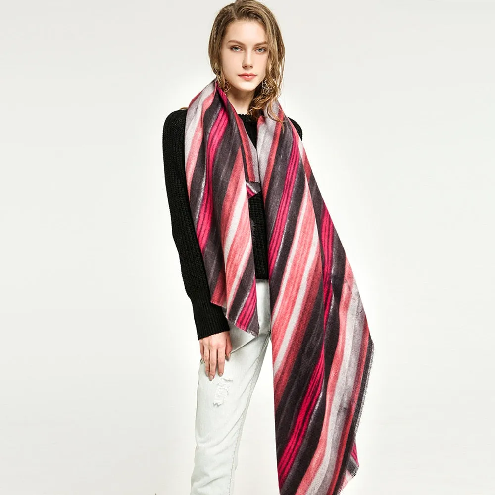 Women's Designer Winter Long Cashmere Striped Pashmina Shawls