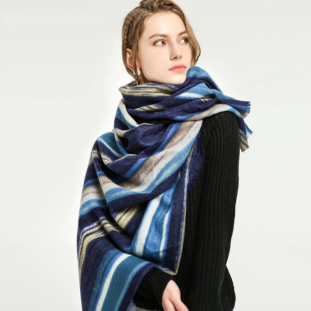 Women's Designer Winter Long Cashmere Striped Pashmina Shawls