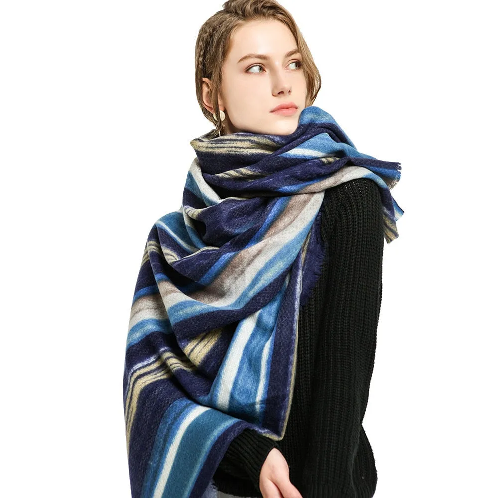 Women's Designer Winter Long Cashmere Striped Pashmina Shawls