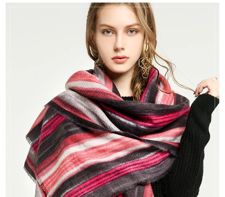 Women's Designer Winter Long Cashmere Striped Pashmina Shawls