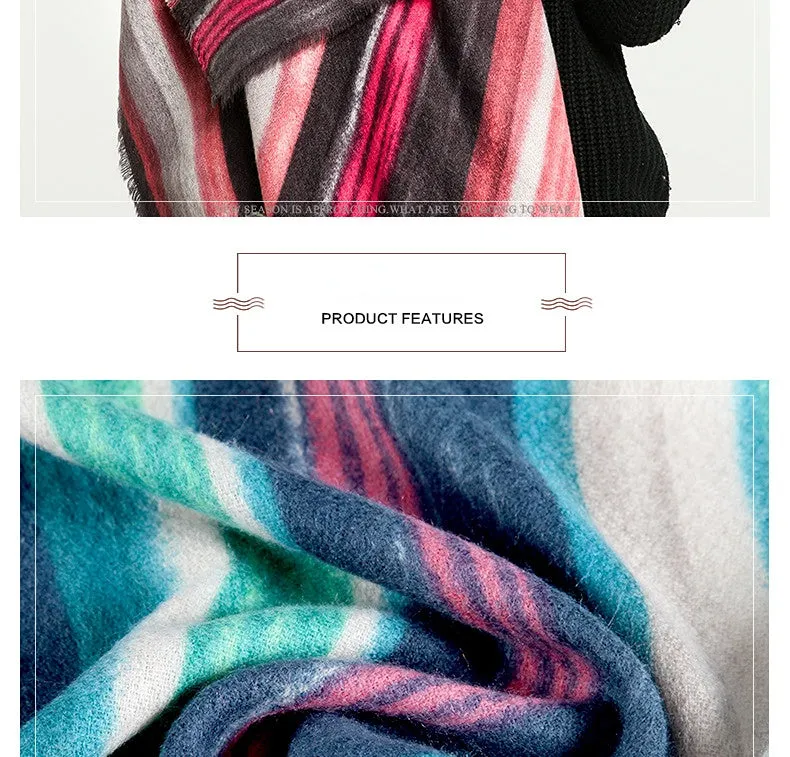 Women's Designer Winter Long Cashmere Striped Pashmina Shawls