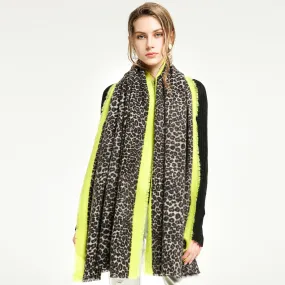 Women's Long Designer Cashmere Leopard Pattern Printed Wraps Shawls