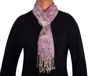 Wool Silk Paisley Scarf Unisex Men's Women's Gift Muffler India (64 x 13 inches)