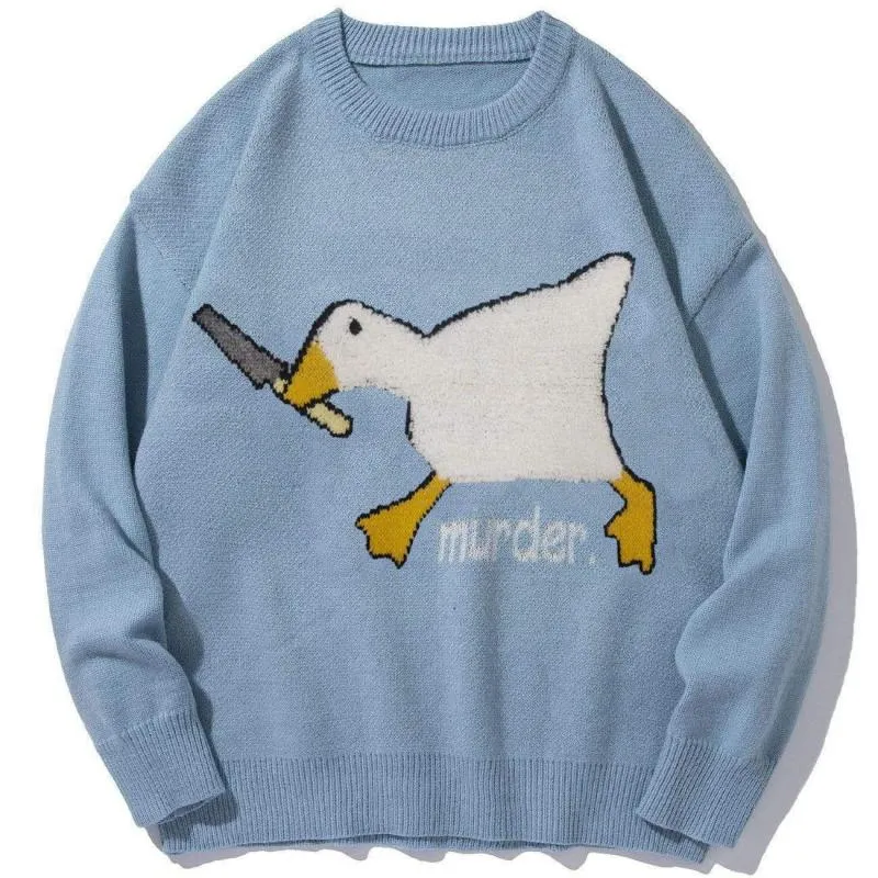 Xituodai Murder Goose Duck Men Knitted Sweater Cartoon Printed Oversize Jumper Pullovers Winter Unisex Fashion Clothing Harajuku