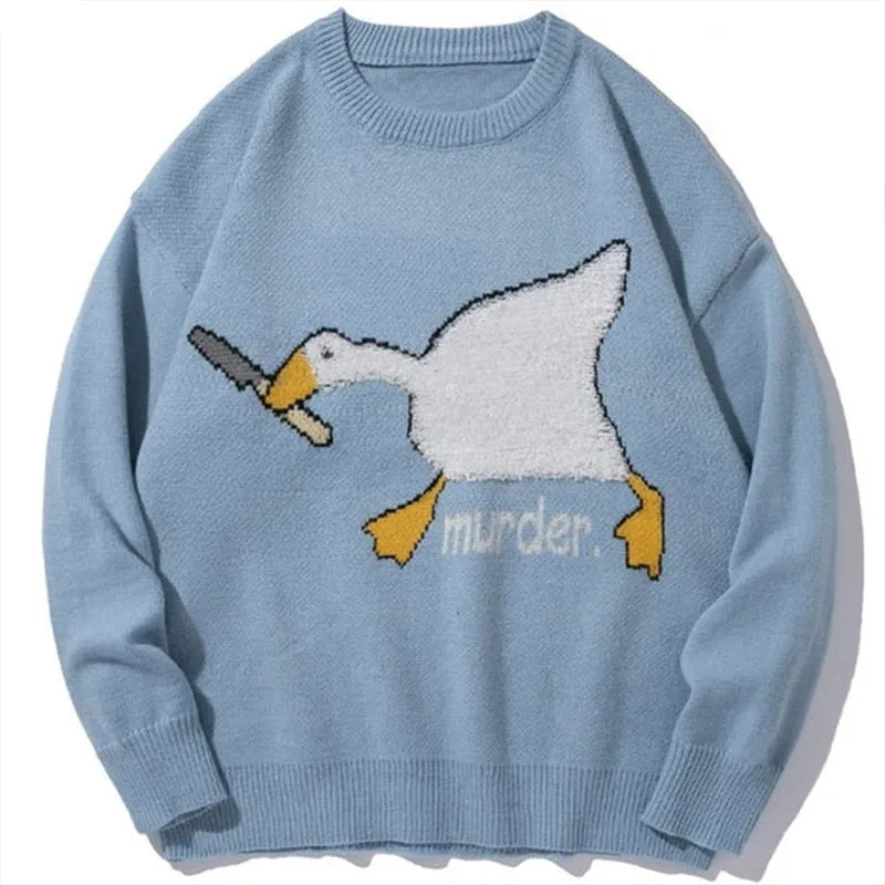 Xituodai Murder Goose Duck Men Knitted Sweater Cartoon Printed Oversize Jumper Pullovers Winter Unisex Fashion Clothing Harajuku