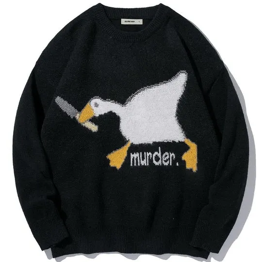 Xituodai Murder Goose Duck Men Knitted Sweater Cartoon Printed Oversize Jumper Pullovers Winter Unisex Fashion Clothing Harajuku