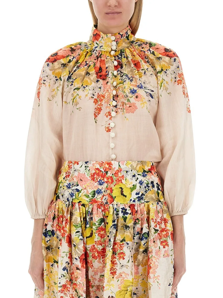 Zimmermann  |Flower Patterns Casual Style Linen Long Sleeves