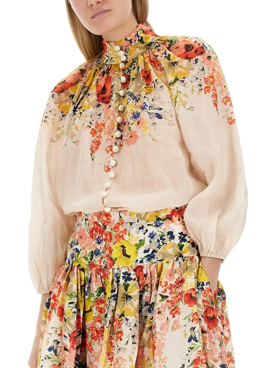 Zimmermann  |Flower Patterns Casual Style Linen Long Sleeves