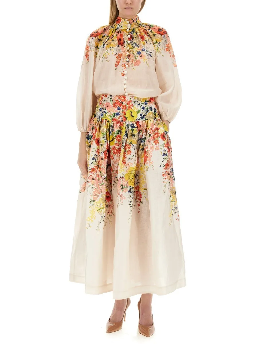 Zimmermann  |Flower Patterns Casual Style Linen Long Sleeves